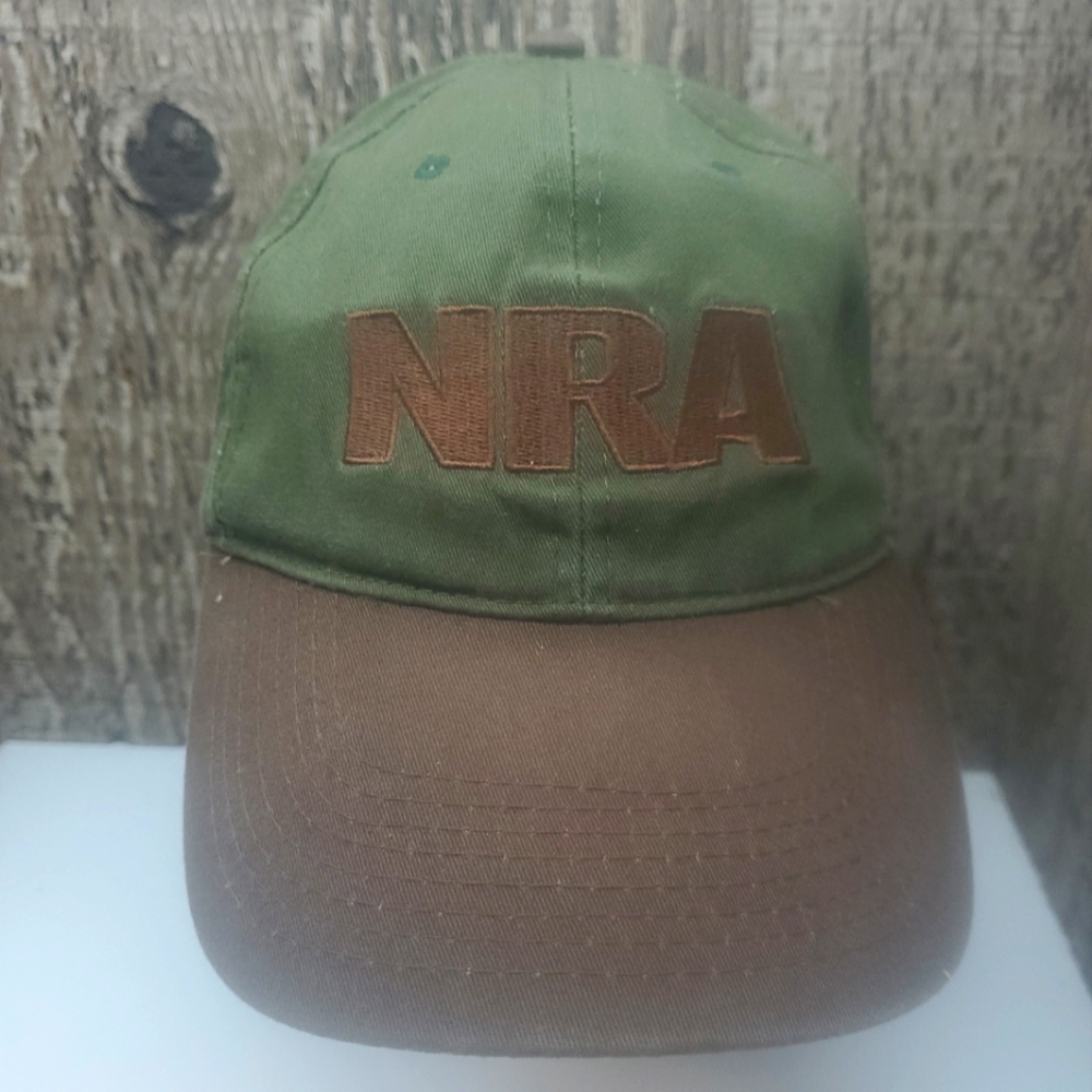 Vintage NRA Adjustable Baseball Hat Cap Brown Green Embroidered Adult 58cm